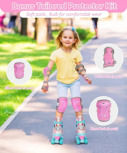 Miniatura 2 de Sportneer Patines para niños: 4 tamaños ajustables patines cuádruples con ruedas iluminadas para niñas de 5-8, 8-12 niños pequeños principiantes