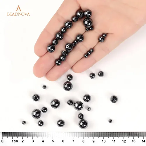 Miniatura 4 de Cuentas Beadnova redondas, sueltas, de 0.16 a 0.4 pulgadas, para bisutería 23) Cuentas redondas de hematita