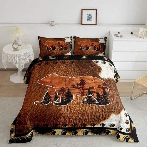 Miniatura 11 de Juego de ropa de cama de oso para niños y adolescentes, juego de edredón de animales salvajes para niños, adolescentes, naturaleza, vida silvestre