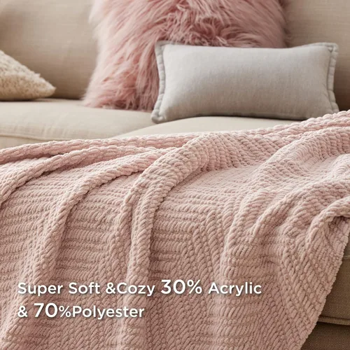Miniatura 3 de Bedsure Mantas de punto para sofá - Manta de chenilla tejida con textura - Manta boho súper suave y cálida con borlas para cama, sofá y sala