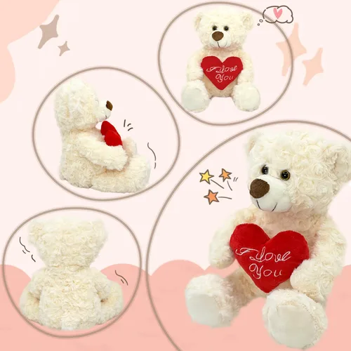 Miniatura 2 de Oso de peluche blanco con corazón rojo I Love You de 12 pulgadas, lindo oso de peluche pequeño suave para San Valentín, boda, aniversario, regalo