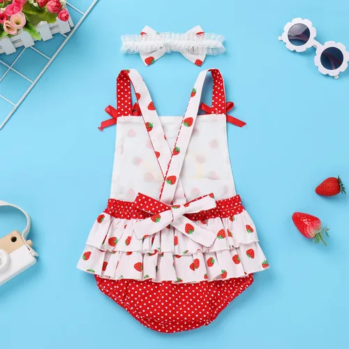 Miniatura 15 de IMEKIS Conjunto de ropa para bebé niña de primer cumpleaños con diadema de verano para sesión de fotos