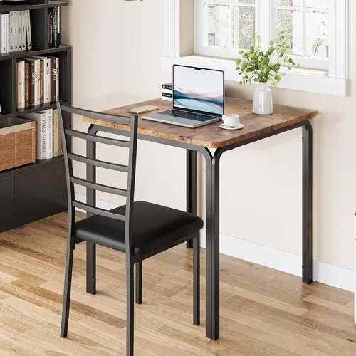 Miniatura 4 de Mesa de comedor para 2, juego de mesa cuadrada pequeña de cocina para 2, comedor moderno de madera que ahorra espacio con tapizado, muebles