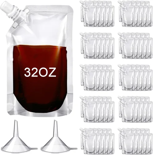 Miniatura 7 de Meanplan 100 bolsas de plástico reutilizables a granel, bolsas de plástico transparente a prueba de fugas para jugos con embudo para suministros