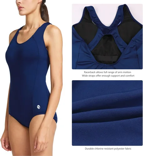 Miniatura 4 de BALEAF - Traje de baño conservador y deportivo de una pieza con espalda cruzada para mujer.