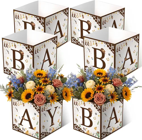 Miniatura 13 de Bucherry - 6 cajas de centro de mesa de baby shower con letras de "bebé", cajas de flores, decoración de mesas para baby shower, cumpleaños, Azul