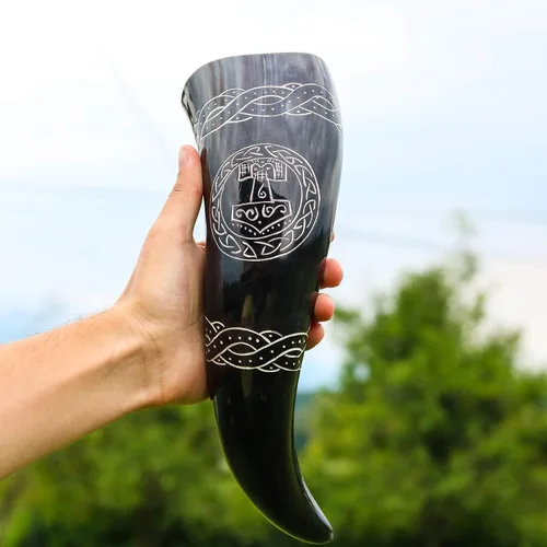 Miniatura 4 de VikingsBrand - Cuerno de beber vikingo artesanal auténtico y seguro para alimentos - Jarra de cerveza medieval vikinga nórdica