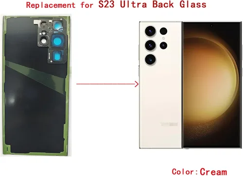 Miniatura 2 de Carcasa trasera de vidrio para Samsung Galaxy S23 Ultra 5G, con cintas preinstaladas (no apto para S23 / S23+ Plus) (crema)