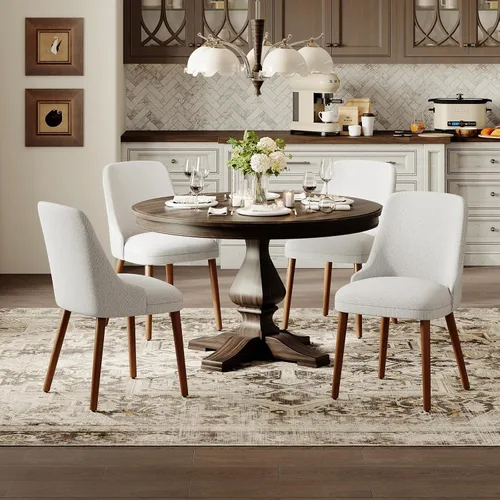 Miniatura 26 de MALOL Juego de 4 sillas de comedor tapizadas con patas de madera, sillas de cocina acolchadas con respaldo alto para comedor, restaurante y Beige-New