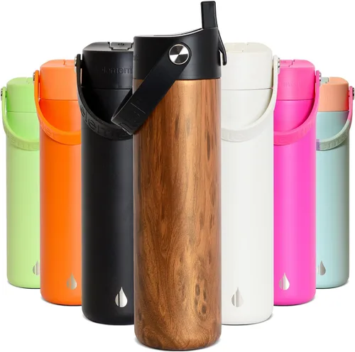 Miniatura 46 de Elemental Botella de agua aislada de 24 onzas con popote, botellas de agua con núcleo de acero inoxidable 100% a prueba de fugas para viajes, Beige