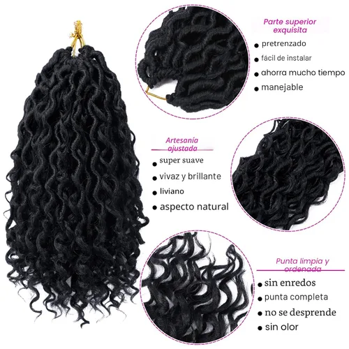 Miniatura 4 de Goddess Locs - Cabello de ganchillo de 10 pulgadas, 7 paquetes de cabello de ganchillo bohemio sintético para mujeres negras, rastas de ganchillo #1B