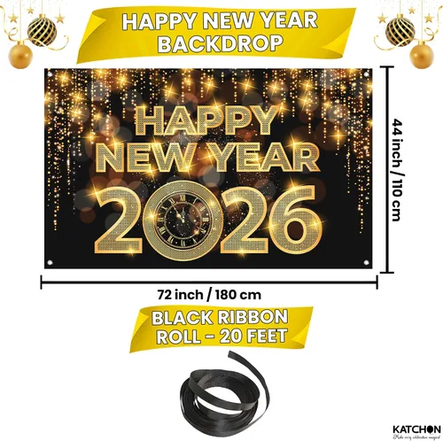 Miniatura 2 de KatchOn, Cartel de feliz año nuevo extra grande – 72 x 44 pulgadas Fondo de Año Nuevo 2026 Decoraciones de Año Nuevo 2026 Cartel de Nochevieja