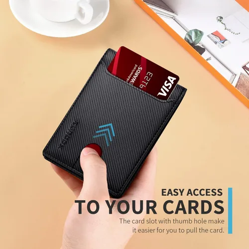 Miniatura 5 de RUNBOX Billetera delgada plegable para hombre, con bloqueo Rfid de piel, bolsillo frontal, con caja de regalo