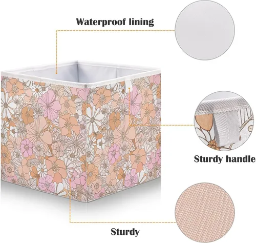 Miniatura 4 de Kigai Contenedores de almacenamiento con diseño floral retro, cubos grandes plegables de 11 x 11 x 11 pulgadas, cesta de almacenamiento para oficina