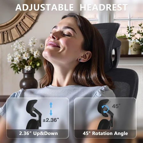 Miniatura 4 de Silla de oficina ajustable, silla de computadora ergonómica con soporte lumbar y reposacabezas, silla ejecutiva de respaldo alto con función