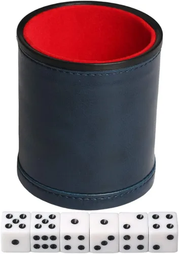 Miniatura 6 de Juego de Taza de Dados de Cuero Sintético Azul con 6 Dados Forro de Felpa Silencioso al Sacudir para Jugar Dados Mentirosos, Farkle, Yahtzee