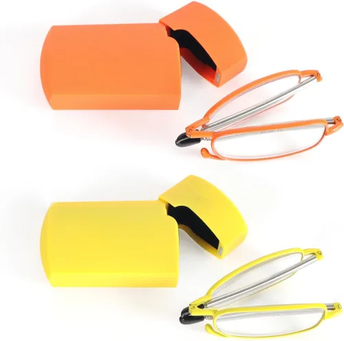 Miniatura 12 de Paquete de 2 lentes de lectura plegables de acero inoxidable, mini lector de bloqueo de luz azul para hombres y mujeres Paquete de 2 (negro + gris)