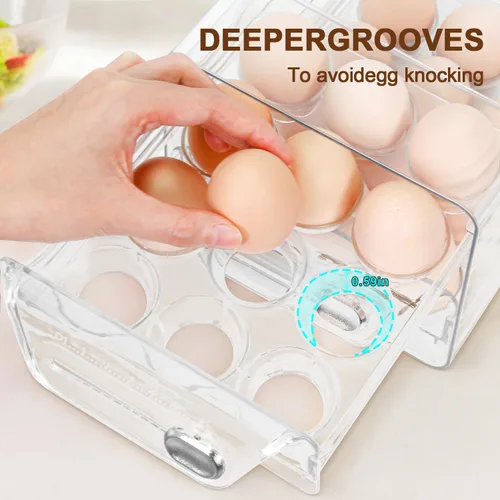 Miniatura 3 de Soporte para huevos para refrigerador de 24, organizador de huevos transparente apilable de 2 capas, contenedor de huevos para refrigerador