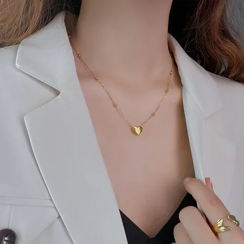 Miniatura 4 de Paquete de 2 collares con dije de corazón de circonita cúbica de titanio para mujeres, adolescentes y niñas, de acero inoxidable, cadena de capa