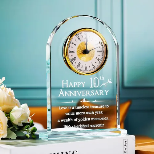 Miniatura 2 de YWHL Reloj de aniversario de 10 años para ella, regalo de recuerdo de cristal para el 10º aniversario de boda, regalo para pareja