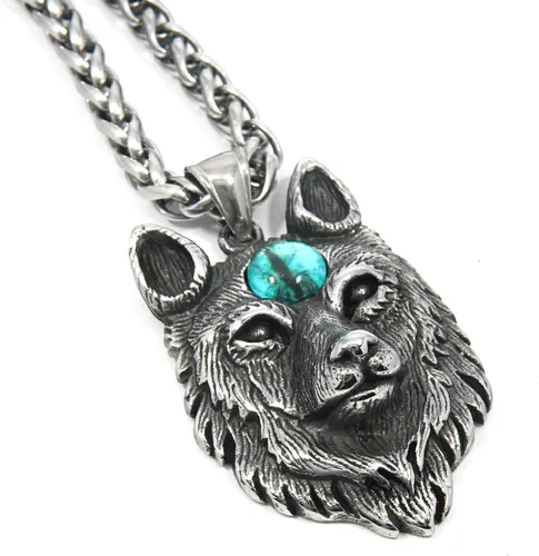 Miniatura 3 de Gungneer Viking Fenrir - Collar de cabeza de lobo de acero inoxidable, cadena de trigo, amuleto pagano nórdico, joyería para hombres y mujeres