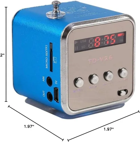 Miniatura 2 de Eboxer Mini altavoz portátil reproductor de música, radio FM, altavoz estéreo, soporte para tarjeta TF y disco U, diseño breve, mini altavoz