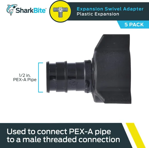 Miniatura 2 de SharkBite Adaptador giratorio FNPT de expansión NPSM de 1/2 x 1/2 pulgada para tubería PEX-A, paquete de 5, accesorios de plomería de polietileno
