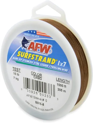 Miniatura 43 de Surfstrand Bare 1x7 Cable Líder de Acero Inoxidable - Línea Líder de Pesca para Agua Salada, 20lb Test - 325lb Test en Brillante, Camuflaje