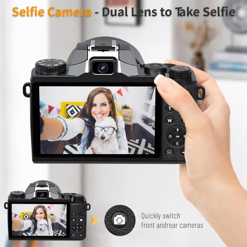 Miniatura 7 de Saneen Cámara digital, cámaras 4K para fotografía, pantalla táctil WiFi de 64 MP con flash, tarjeta de 32 GB, capucha de lente, batería de 3000 mAh