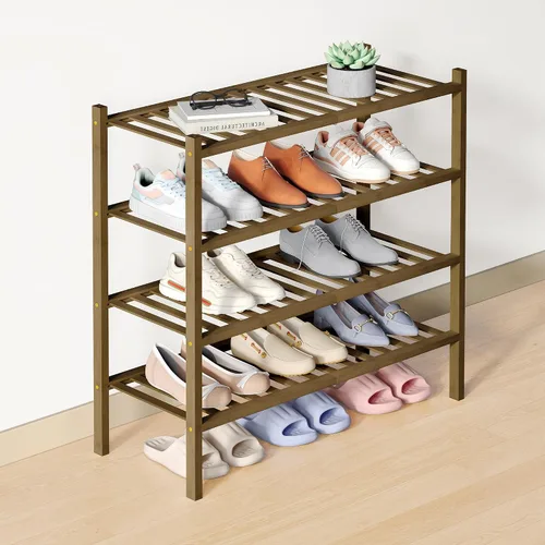 Miniatura 87 de Smiry Zapatero de bambú para clóset, organizador de zapatos apilable de 4 niveles largo de madera, estante de almacenamiento de zapatos Negro