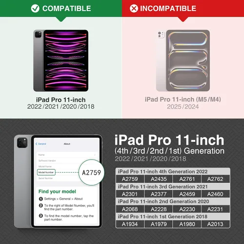 Miniatura 2 de KingBlanc Funda para iPad Pro de 11 pulgadas de 4ª/3ª/2ª/2ª/1ª generación (2022/2021/2020/2018) con soporte para lápices, cuero sintético, función