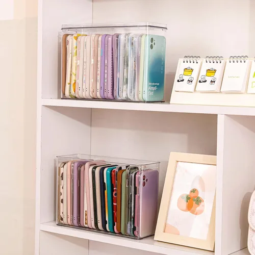 Miniatura 6 de FABROK Organizador de plástico para teléfono, caja de almacenamiento transparente con tapa para teléfono celular, fundas básicas, caja