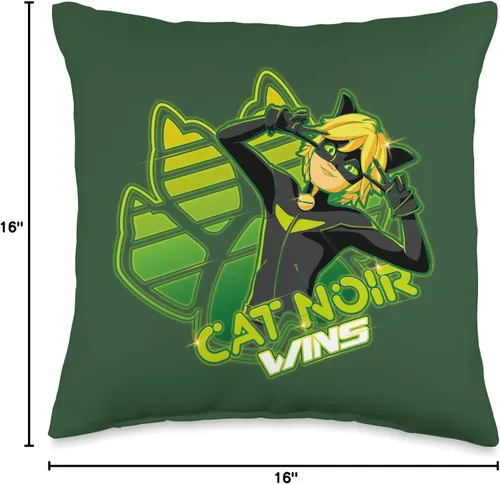 Miniatura 4 de Miraculous Ladybug-Gamer Collection-Cat Noir Wins - Almohada de 16 x 16 pulgadas, multicolor