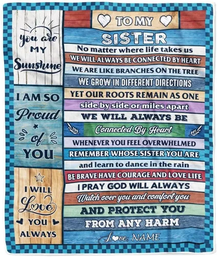 Manta personalizada con texto en inglés «To My Sister from Sister Wood» No Matter Where Life Takes Us Soul Sister cumpleaños, Navidad, graduación,