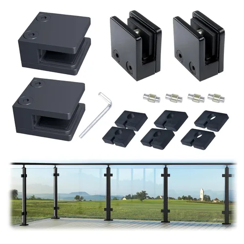 Muzata Paquete de 4 abrazaderas de vidrio ajustables para grosor de 5/16"-1/2" (0.315 in-0.472 in) cuadrado negro 1 3/4" x 1 3/4" soporte de estante