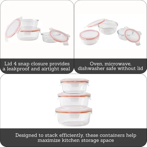Miniatura 2 de IMUSA Recipientes de vidrio para almacenamiento de alimentos con tapas, juego de 6 piezas, recipientes de borosilicato para preparación de comidas