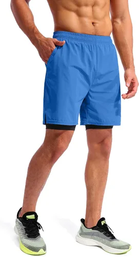 Miniatura 3 de Pudolla Mens 2 in 1 Running Shorts 7" Quick Dry Gym Athletic Workout Shorts for Men with Phone Pockets
