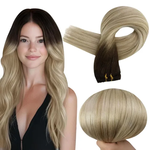 Miniatura 17 de Full Shine Extensiones de cabello humano, 18 pulgadas, mechones de trama, color #2 castaño oscuro, 3.5 onzas, cabello Remy para coser, doble trama