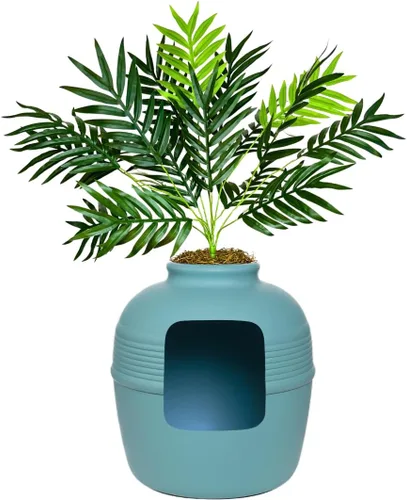 Miniatura 24 de Good Pet Stuff Caja de arena oculta para gatos con planta artificial, maceta redonda decorativa, filtro de carbón con ventilación para control