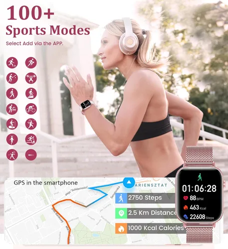 Miniatura 5 de Reloj inteligente de 1.83 pulgadas para mujer con llamada Bluetooth (respuesta/marcación), rastreador de actividad física con más de 100 modos