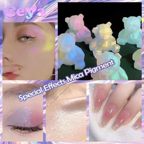 Miniatura 6 de Ceya Polvo de Mica de Interferencia, 50g/1.8oz Polvo de Uñas Cromado Blanco Hielo, Pigmento de Efecto Perlescente de Cambio de Color de Grado