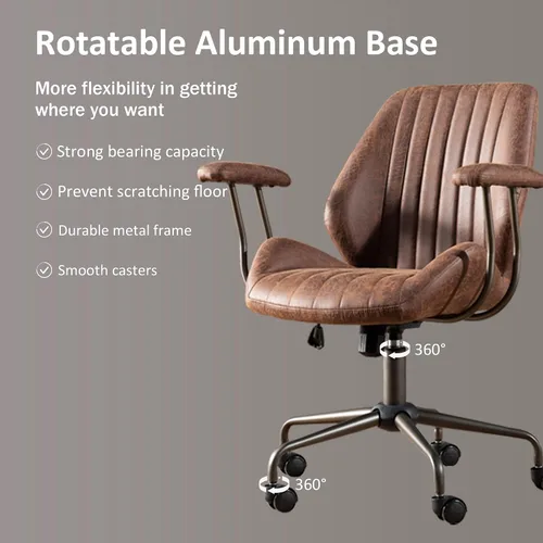 Miniatura 5 de Silla de oficina para el hogar con respaldo medio, silla de escritorio moderna de cuero de mediados de siglo, silla ejecutiva cómoda y giratoria