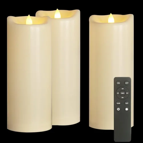 Vela LED sin llama, funciona con pilas, luz parpadeante impermeable al aire libre con control remoto y temporizador para decoración del hogar,