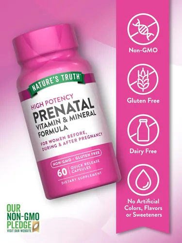 Miniatura 3 de Nature's Truth Vitaminas prenatales con ácido fólico 60 cápsulas Suplemento sin OMG y sin gluten