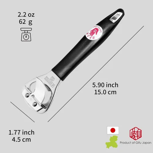 Miniatura 2 de Seki Japan - Abrelatas manual de mano, abrebotellas de acero inoxidable resistente, mango de plástico negro de 5.9 pulgadas para zurdos