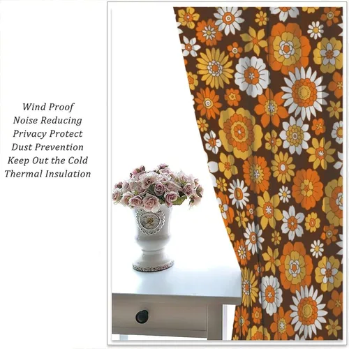 Miniatura 7 de Cortinas estilo retro de los años 60, estilo hippie floral, blanco y naranja, estilo bohemio y moderno, para cocina, dormitorio, decoración