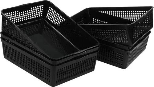 Miniatura 6 de Hespama 6 paquetes de cestas de almacenamiento de archivos de plástico, bandejas de cesta organizadora de papel negro A4 Organizing Basket Trays