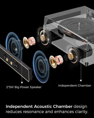 Miniatura 2 de Tocadiscos retro Bluetooth con altavoces integrados, tocadiscos de 3 velocidades por correa, control de graves y agudos, reproductor de vinilo Negro