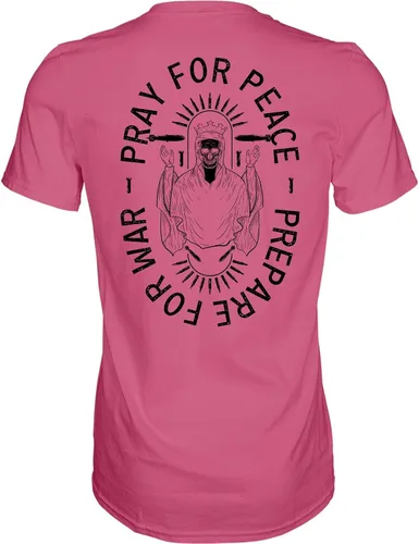 Miniatura 2 de Combat Iron Camiseta estampada de manga corta para hombre con texto en inglés "Pray for Peace, Prepare for War