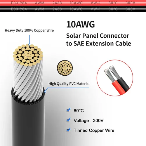 Miniatura 3 de ELFCULB Cable de extensión de panel solar de 10 AWG de 10 pies a SAE, adaptador de polaridad inversa SAE para paneles solares, kit de cargador